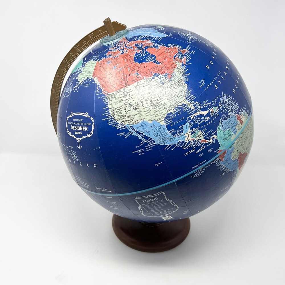 Beautiful Replogle Designer Series Rotating 12" Diameter World Globe Wood‎ Base